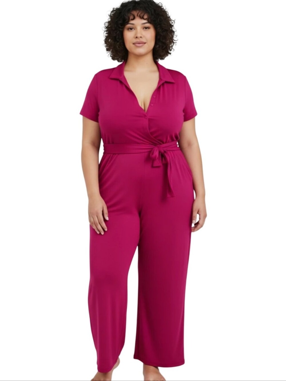 Lane Bryant Magenta Pink Short Sleeve Wrap Front Wide Leg Jumpsuit 18/20 2XNWT